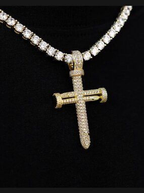 AUTHENTIC GLD Nail Cross Yellow Gold 18k Plated Pendant